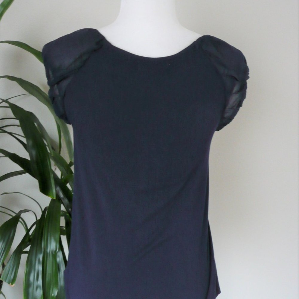 Anthropologie - Deep Blue Top with Black neckline contrast - Sz P - Picture 5 of 7